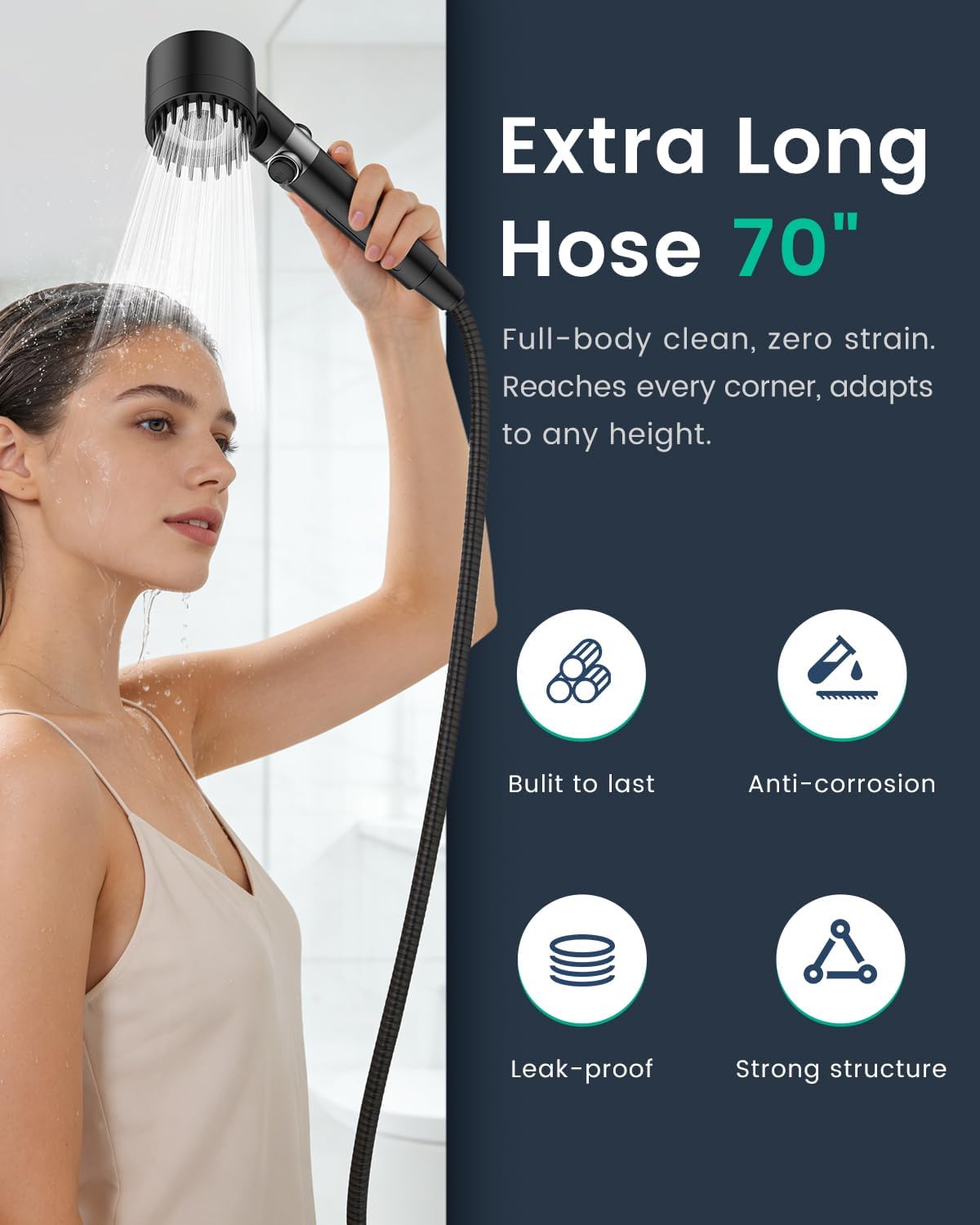 Filtered Shower Head with Handheld with 4PCS Filters, High Pressure 4 Spray Modes Shower heads with Filter, IronDrops Water Softener Filter for Hard Water 70" Hose (Chrome)