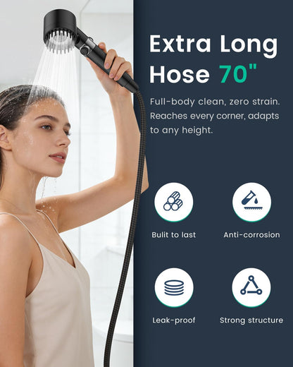 Filtered Shower Head with Handheld with 4PCS Filters, High Pressure 4 Spray Modes Shower heads with Filter, IronDrops Water Softener Filter for Hard Water 70" Hose (Chrome)