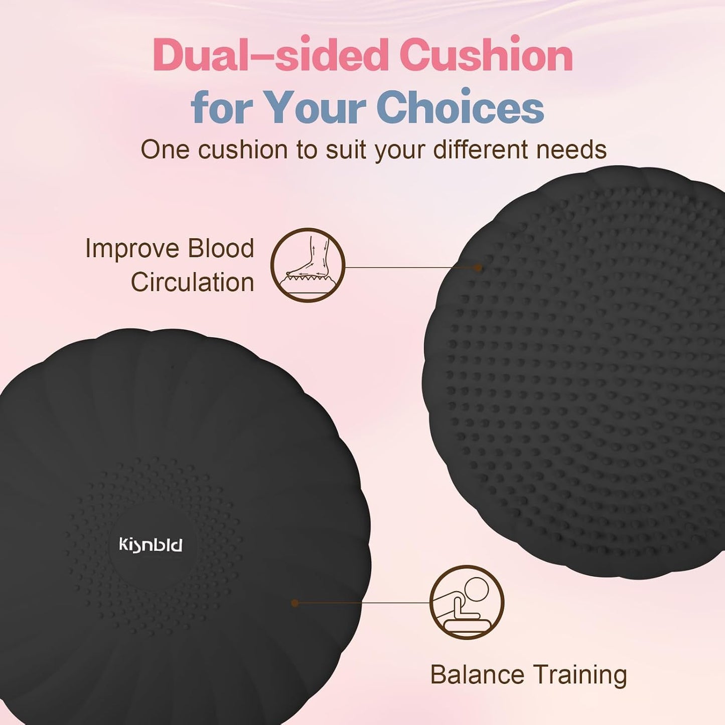 kisnbld Wobble Cushion, Extra Thick Wiggle Seat for Sensory Kids, Non-slip Balance Disc with Inflation Pump for Adults Core Strength, Posture Improvement & Physical Therapy (13.5in/34cm)