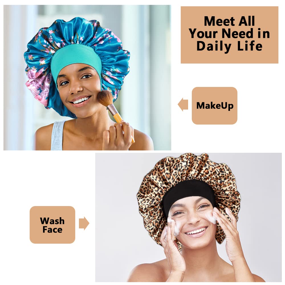 3PCS Extra Large Satin Bonnets for Sleeping, Hair Bonnets for Black Women Braids Curly Hair, C