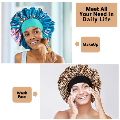 3PCS Extra Large Satin Bonnets for Sleeping, Hair Bonnets for Black Women Braids Curly Hair, C