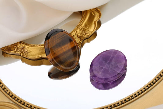 QINJIEJIE 2PCS Worry Stone for Anxiety Tigers Eye Amethyst Pocket Hug