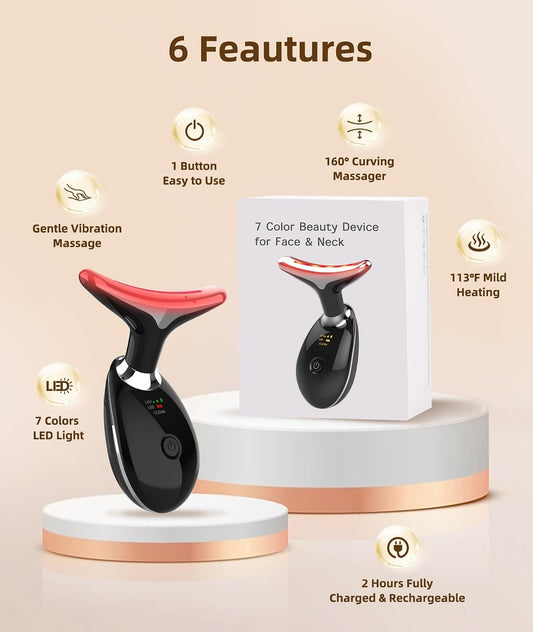 Red Light Therapy for Face and Neck, 7 Color Light Based Face Massager Tool, Portable Skin Care Tool for Firming, Tightening and Lifting, Gifts for Women & Men (Rose Gold)