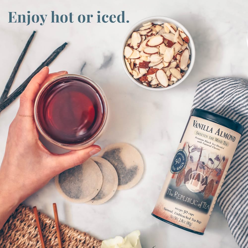 The Republic of Tea Vanilla Almond Black Tea, Naturally Caffeinated, 50 Ct