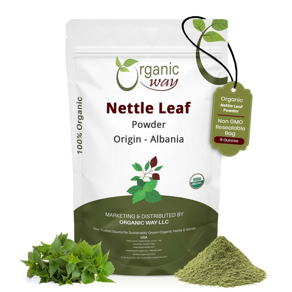 Organic Way Nettle Leaf Powder - Herbal Tea - 100% Raw from Albania (8 Oz)