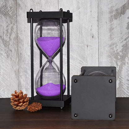 Hourglass Timer 60 Minute, Black Wooden Frame Decorative Sand Timer (Black Sand, Large Size)