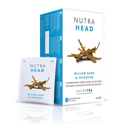 NUTRAHEAD - Migraine Relief Tea | Headache Relief Tea - For Migraine & Tension Headache Relief - Includes Feverfew, Willow Bark & Rhodiola - 20 Enveloped Tea Bags - by Nutra Tea - Herbal Tea