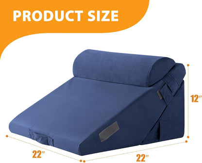 Ruqmuis Wedge Pillow Set for After Surgery, 3PCS Adjustable 9&12 Inch Bed Wedge Pillow for Sleeping, Incline Pillow Wedge for Headboard, Post Surgery, Acid Reflux, Neck&Back Support, White/Grey