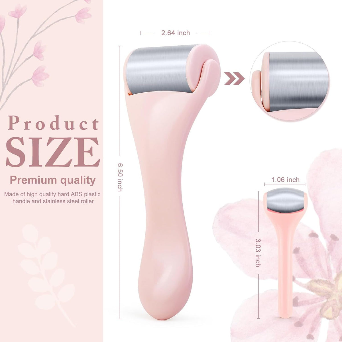 Ice Roller for Face and Eye 2 Pcs,Face Roller Skin Care for Puffiness,Migraine,Pain Relief,Eye Roller For Puffy Eyes Dark Circles,Stainless Steel Facial Roller (Pink)