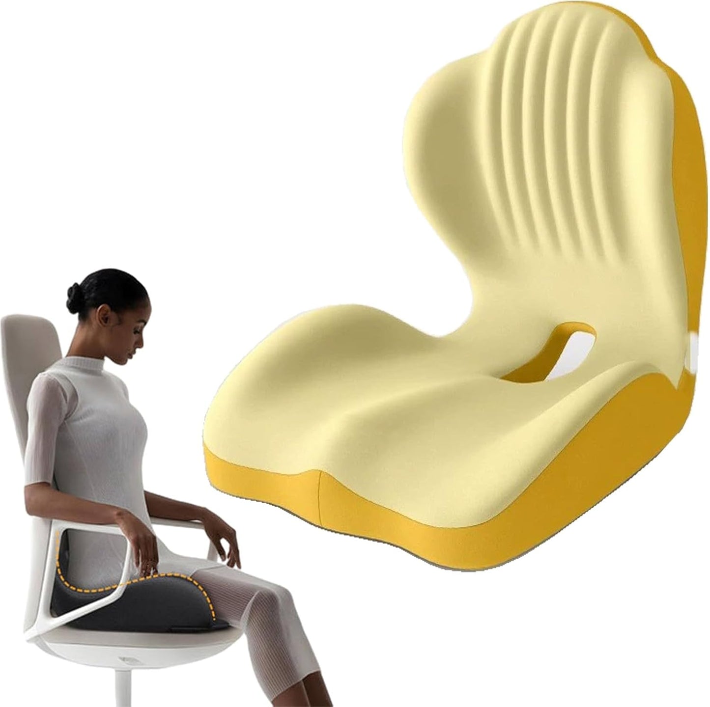 Posture and Seat Cushion, 2025 Upgrade Memory Foam L-Shaped Integrated Seat Cushions, Posture Corrector Seat Cushion for Lower Back Tailbone Protection, Lumbar Support (Black)