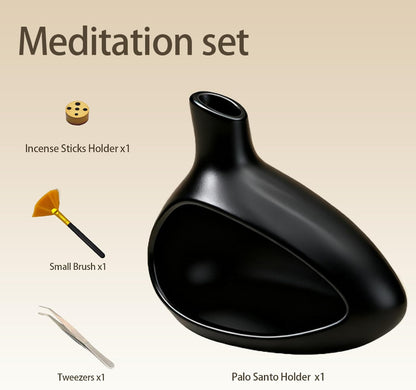 Palo Santo Holder, Ceramic Incense Burner for Sticks Sage Holders Cone Burning Smudge Bowl with Ash Brush for Meditation Yoga Spa Room Decor (White)