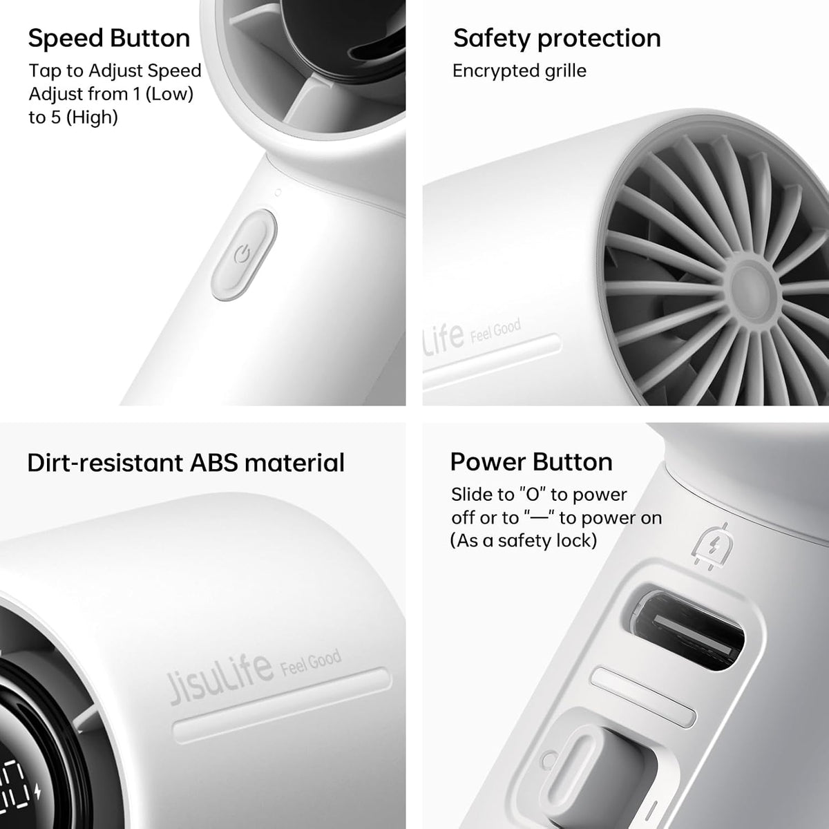 JISULIFE Handheld Turbo Fan Life10S, 28H Max Runtime, Strong Wind, Gray