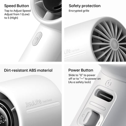 JISULIFE Handheld Turbo Fan Life10S, 28H Max Runtime, Strong Wind, Gray