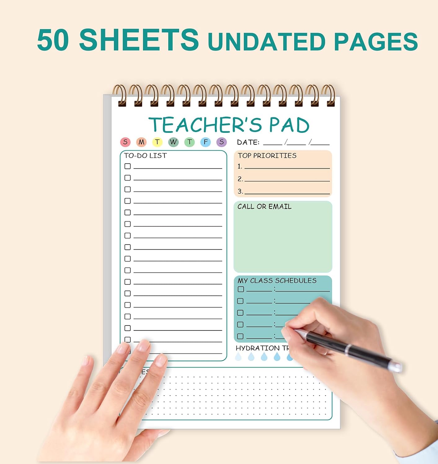Teacher Notepad - A4 Teacher To Do List Notepad, Spiral Checklist Notebook Organizer for Teachers Notes Task Appointment, Teacher Appreciation Gifts, 8'' x 11'', Green