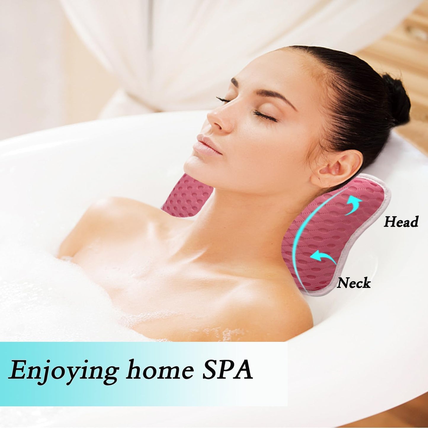 Bath Pillows for tub,Home Spa Pillows for Bathtub, Hot Tub,Head and Neck Support with 2 Strong Suction Cups,White