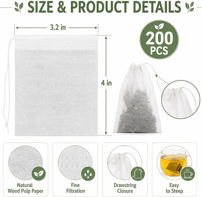 MAQIHAN Empty Tea Bags For Loose Tea - 300 Pcs Disposable Tea Filter Bags White Natural Biodegradable Bulk Fillable Empty Tea Bags With String Empty Tea Filter Bag For Tea Coffee Spice Cooking
