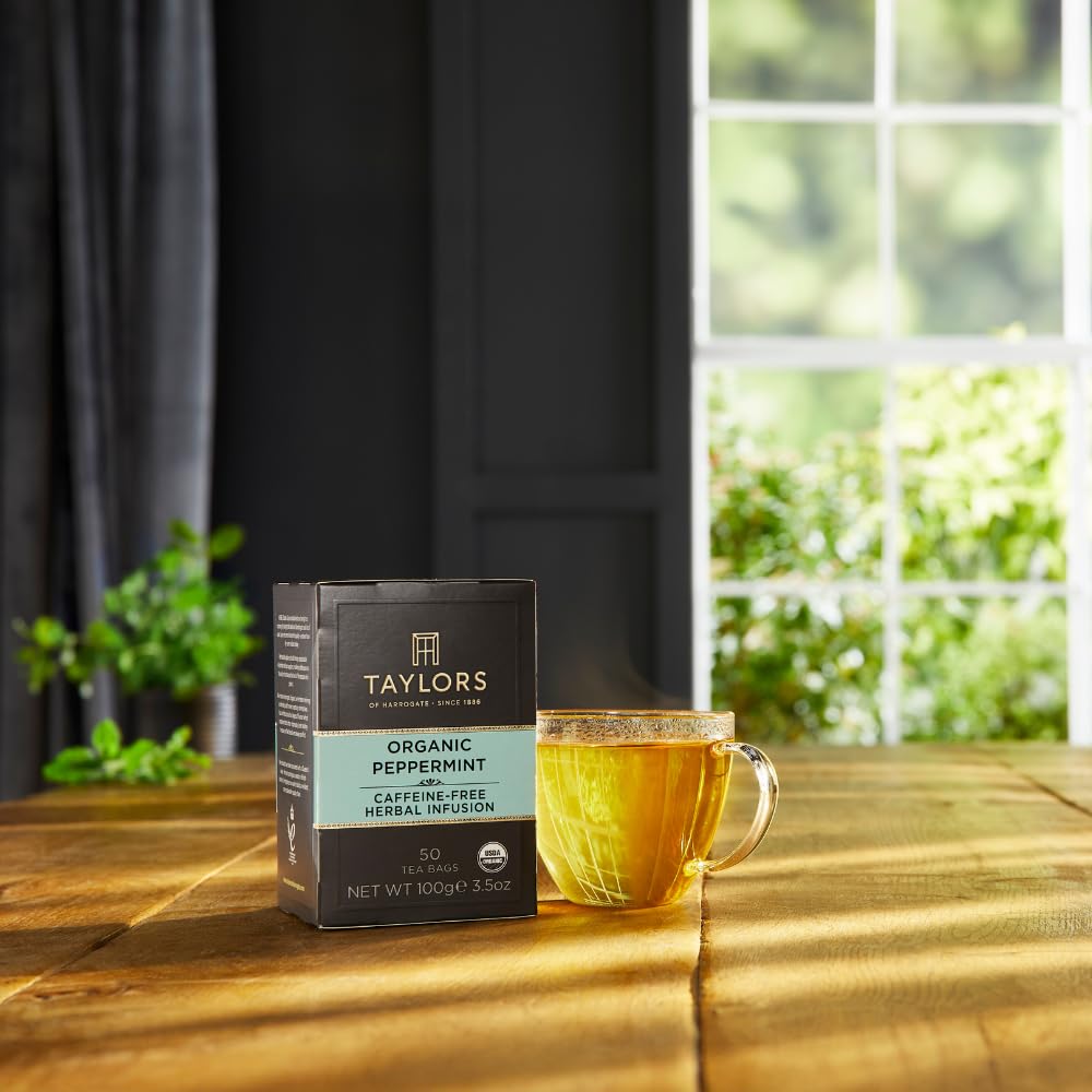 Taylors of Harrogate Organic Chamomile, Herbal Tea, Pillow Bags, 50 Count (Pack of 1), Mellow, Silky & Soft, Caffeine-Free, Enjoy Hot or Iced, 50 Teabags