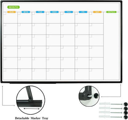 JILoffice Magnetic Dry Erase Calendar Whiteboard, 4 Month White Board Planner 36 X 24 Inch, Black Aluminum Frame Wall Mounted Board for Office Home and School