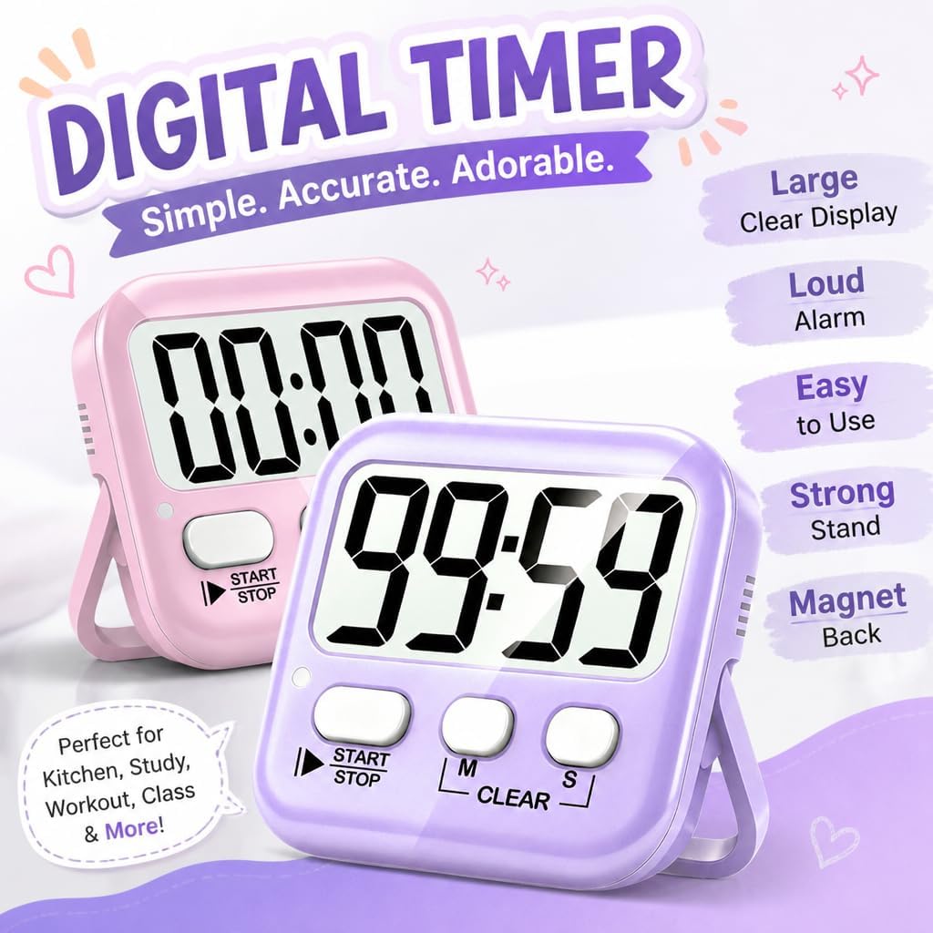 Antonki 2 Pack Digital Timer for Kids Classroom Kitchen Timers for Cooking