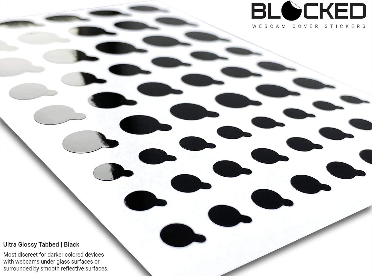 Blocked Original Vinyl Webcam Cover Stickers | Restickable & Stackable Privacy Covers | for All Camera-endable Devices | 3-Sizes | 57 Black Tabbed (Muted Matte)