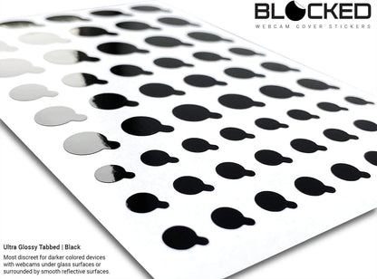 Blocked Original Vinyl Webcam Cover Stickers | Restickable & Stackable Privacy Covers | for All Camera-endable Devices | 3-Sizes | 57 Black Tabbed (Muted Matte)