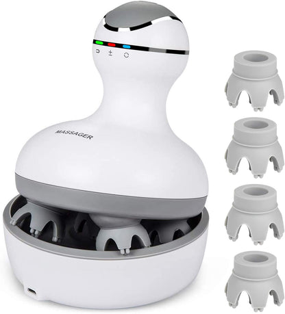 cotsoco Electric Scalp Head & Back Massager, Cordless Hair Massage Waterproof Head Massager with 4 Heads 84 Nodes for Hair Growth, Stress Relief & Deep Clean, Gifts for Men Women, White
