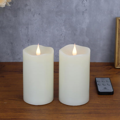 TECHLONG Flickering Flameless Candles with 3D Moving Flame, Last 1000+ Hours Battery Operated Candles with Timer, Ivory Real Wax Pillar Electric LED Candle for Wedding Christmas Party/3" x 5"