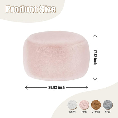 Round Stuffed Pouf Ottoman Foot Rest, Faux Fur Poufs with Memory Foam Filling, Ottomans for Living Room, Nursery, Dorm, Soft Foot Stool Ottoman for Couch, Perfect for Resting Your Feet (Grey, 20 Inch)