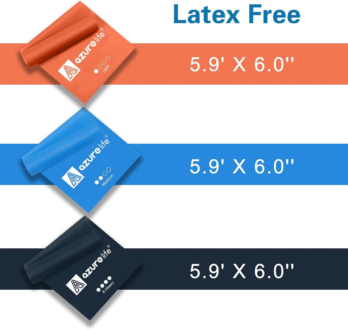 A AZURELIFE Resistance Bands,Professional Long Non-Latex Elastic Stretch Bands,Exercise Bands for Physical Therapy, Yoga, Pilates, Rehab, at-Home or The Gym Workouts, Strength Training