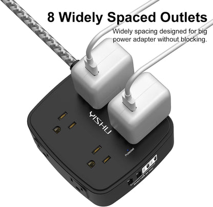 YISHU 6Ft Surge Protector Power Strip with 8 Widely Outlets & 4 USB Ports