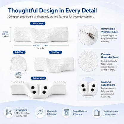 Cervical Neck Pillow, Memory Foam Neck Bolster for Sleeping, Washable Cover | polyester cover, slow rebound foam, magnet filling, raised dot texture, removable washable case, bed office chair travel