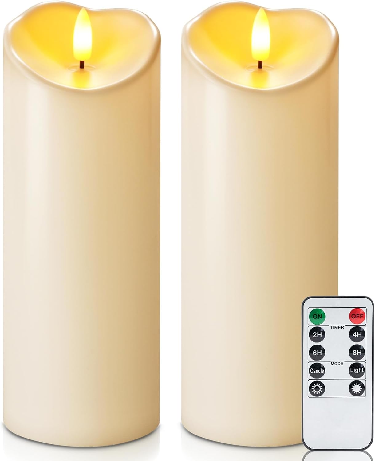 Homemory 6"x3" Outdoor Waterproof Flameless Candles, LED Candles, Battery Operated Candles with Remote and Timers, Electric Fake Plastic Pillar Candles, Ivory White, Set of 2