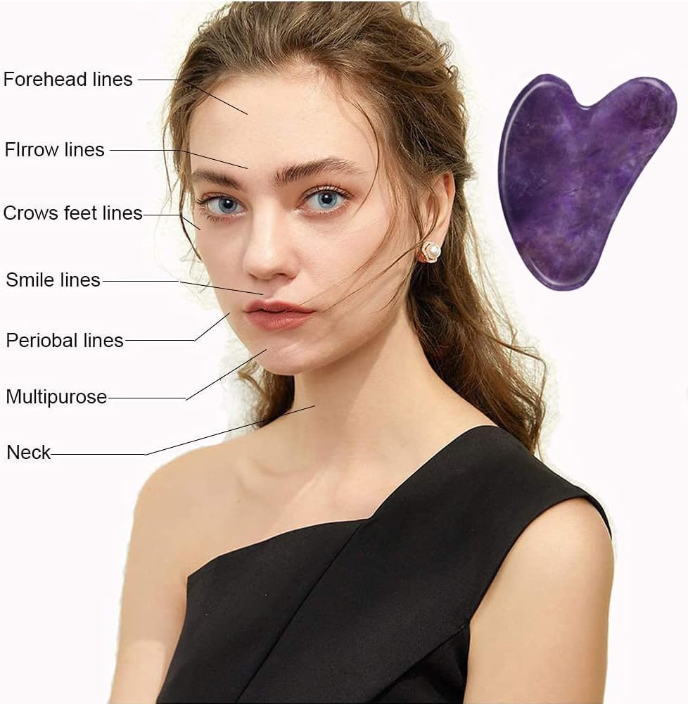 Gua Sha, Jade Stone Gua Sha Massage Tool, Guasha Tool for Face and Body Skin Massage. Gua Sha Set for Toxins Prevents Wrinkles for SPA Acupuncture, Therapy Trigger Point Treatment.