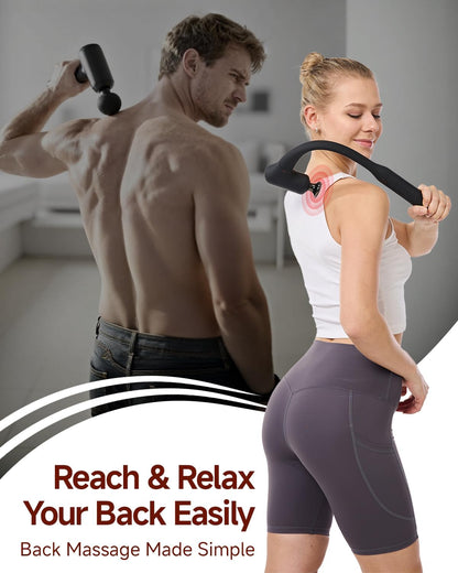 Upgraded 2-in-1 Massage Gun with Heat, Pain Relief Deep Tissue Back and Neck Massager with Extension Handle, Handheld Muscle Massage Gun for Back, Shoulder, Arm,Thigh, FSA-HSA Eligible
