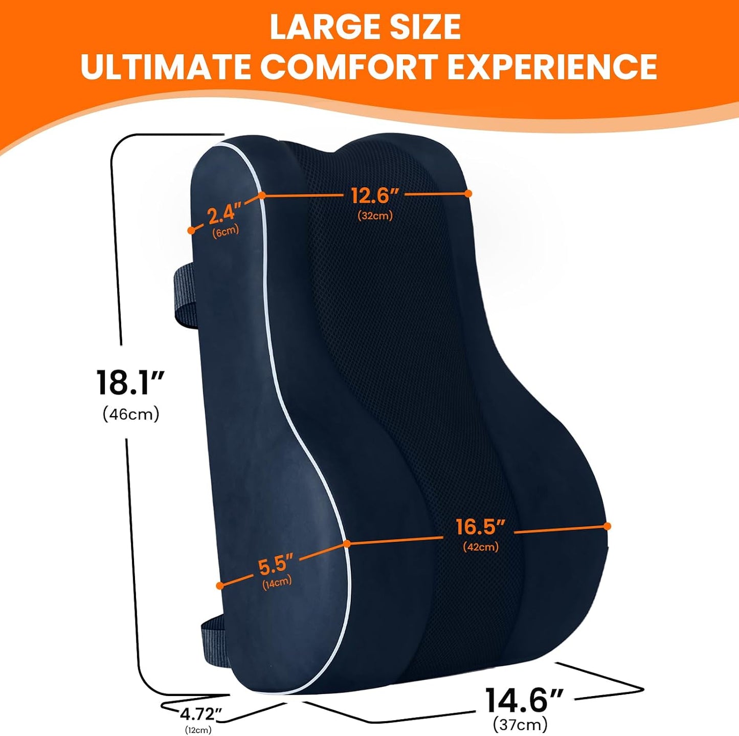 CloudBliss Ergonomic Lumbar Support Pillow – Memory Foam for Lower Back Pain Relief, Adjustable Straps & Mesh Cover for Office, Gaming, Car Seat & Home Essentials (Black)
