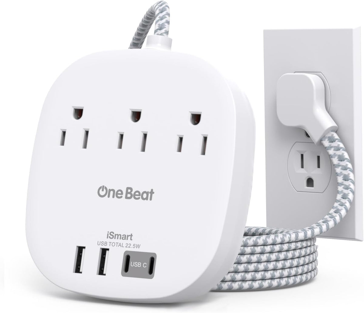 Travel Essentials, 22.5W/4.5A Flat Plug Power Strip, 6 Ft Extension Cord