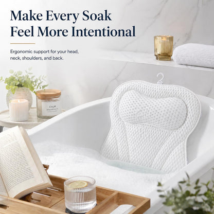Bath Pillow Bathtub Pillow, Bath Tub Pillows for Head and Neck, Bath Tub Pillow Headrest with Soft Air Mesh Fabric & Strong Suction Cups, Relaxing Bath and Spa Accessories(White)