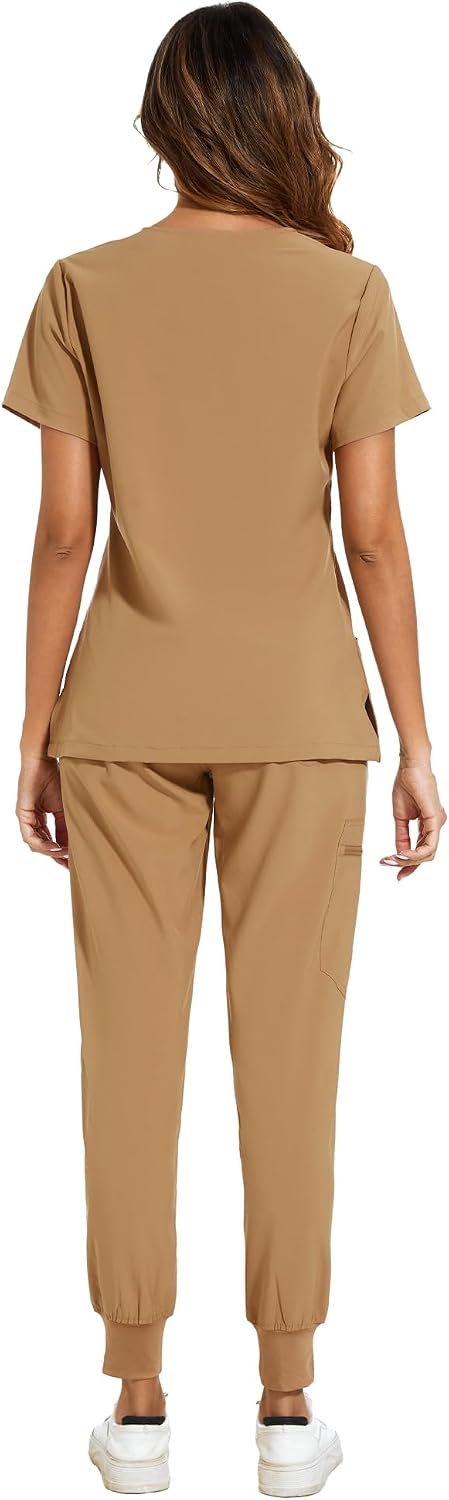 COZYFIT Scrubs for Women Set - Stretch V-Neck Scrub Top & Jogger Pant with 8 Pockets COZY SCRUBS - Colors C