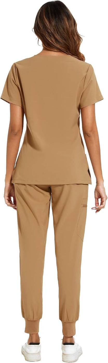 COZYFIT Scrubs for Women Set - Stretch V-Neck Scrub Top & Jogger Pant with 8 Pockets COZY SCRUBS - Colors C
