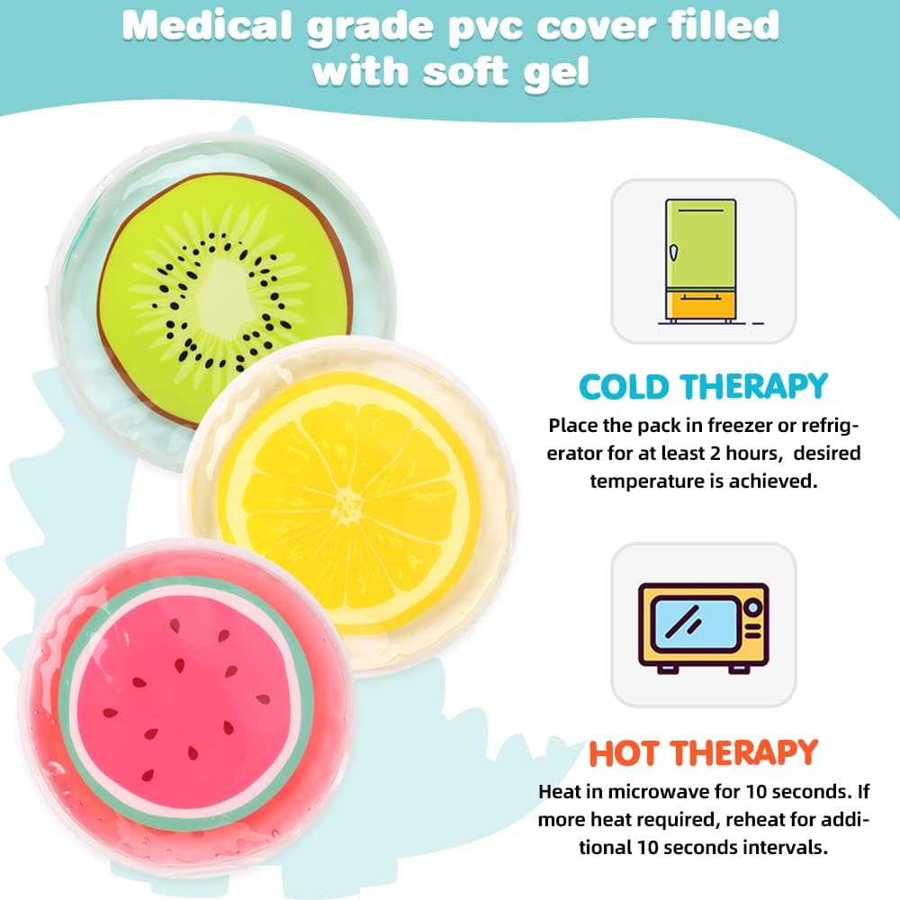 Hilph Kids Ice Packs for Boo Boos - FSA Eligible HSA, 3 Pack Gel Ice Packs for Toddlers & Children Injuries Reusable, Soft Small Hot & Cold Pack for Bumps, Bruises, Fever, Get Well Gifts