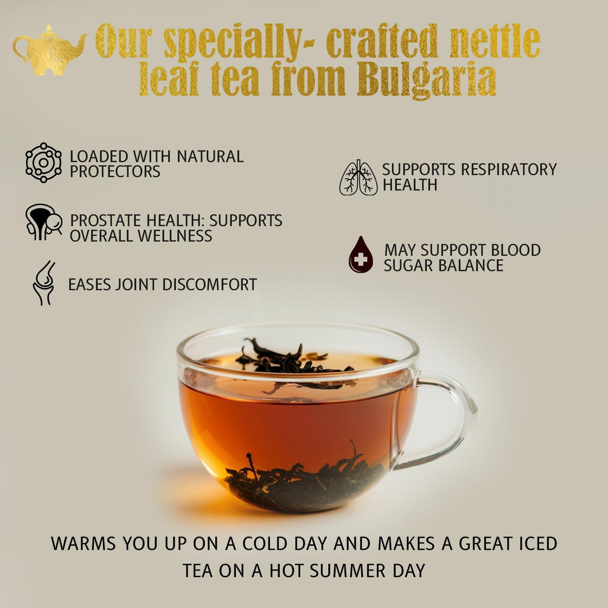 Nettle Leaf Tea – Pure Bulgarian Loose Leaf Herbal Tea – Support Healthy Skin, Reduce Inflammation & Boost Immune System – Resealable 4.4oz Bag (Makes 50 Cups) – The Elegant Elephant