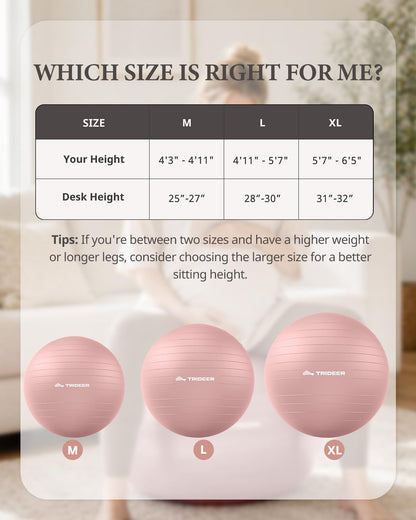 Trideer Exercise Ball, Stability Yoga Ball for Physical Therapy, Active Sitting, Pregnancy & Birth Labor Prep, Core Strength, Balance Training, Posture Improvement and Daily Stretching, 55/65/75cm