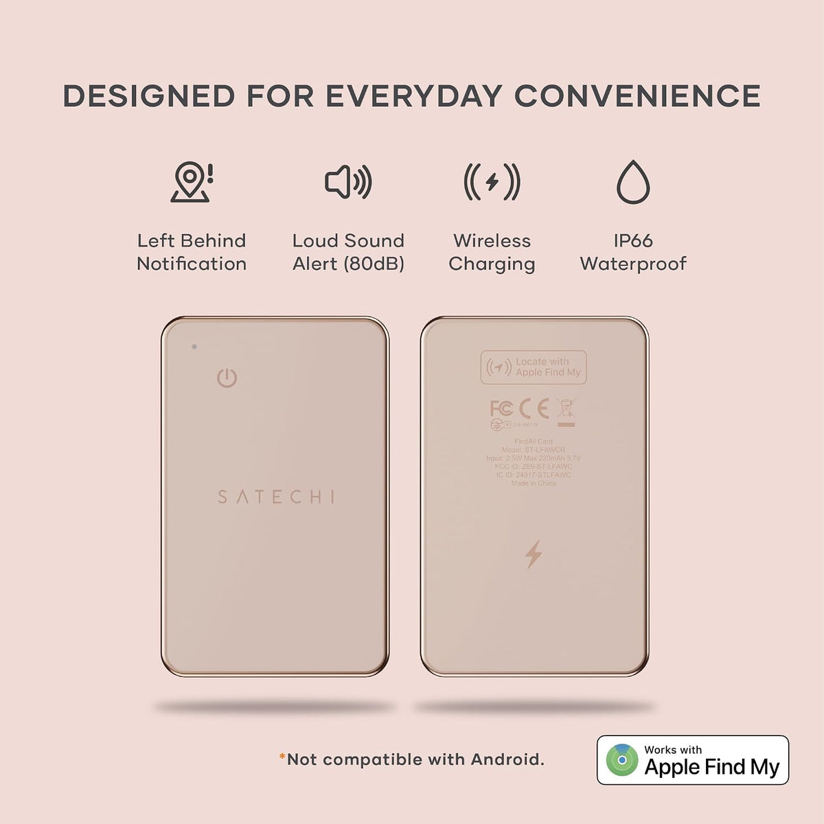 Satechi FindAll Wallet Card, Find My Compatible, Wireless Charging, Black