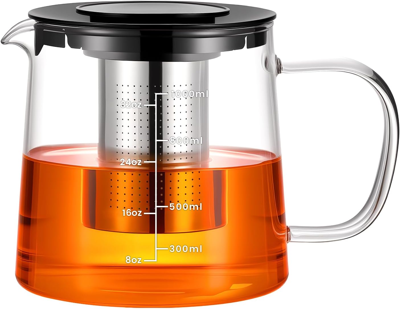 PARACITY Glass Teapot Stovetop 18.6 OZ, Borosilicate Clear Tea Kettle with Removable 18/8 Stainless Steel Infuser, Teapot Blooming and Loose Leaf Tea Maker Tea Brewer for Camping, Travel (550ML)