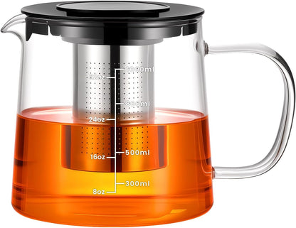 PARACITY Glass Teapot Stovetop 18.6 OZ, Borosilicate Clear Tea Kettle with Removable 18/8 Stainless Steel Infuser, Teapot Blooming and Loose Leaf Tea Maker Tea Brewer for Camping, Travel (550ML)