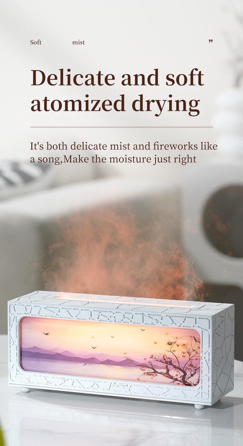 Fireplace Flame Essential Oil Diffuser, 280ml Aromatherapy Humidifier with Remote Control, 7 Color LED Lights, Ultrasonic Aroma Diffuser for Home Bedroom Office Yoga Spa, White