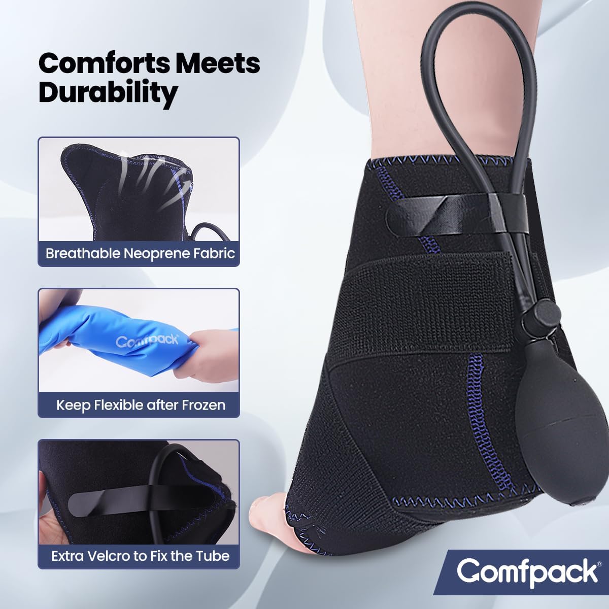 Comfpack Compression Ankle Ice Pack Wrap for Foot Pain Relief