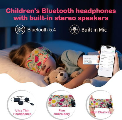 Kids Bluetooth 5.4 Headband Headphones, Adjustable Toddler Sports Headband Earphones with Mic, Soft Wireless Sleep Headphones for Baby Kids Travel Plane School Tablet Workout(Green)