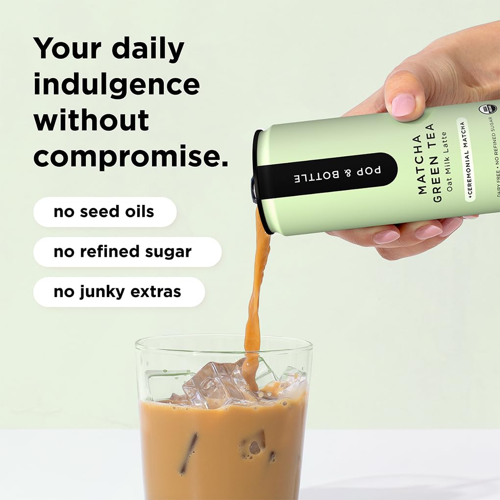 Pop & Bottle - Oat Milk Lattes, Butterfly Pea & Matcha, 8 Fl Oz (12 Pack)