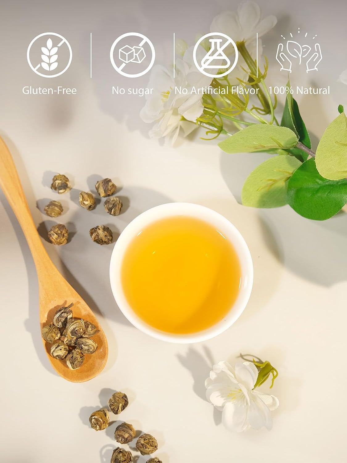 TeeLux Jasmine Pearls Green Tea, Handrolled Loose Leaf, Floral Aroma, 4 oz